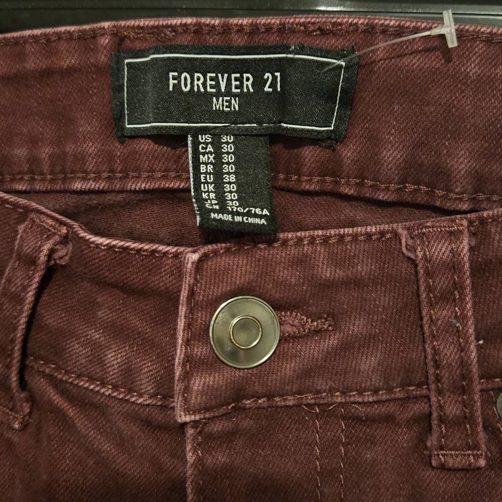 Forever 21 Men's Maroon Jeans 30w - Picture 3 of 4